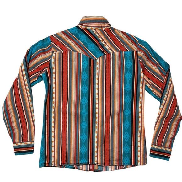 Rock & Roll Cowgirl Orange Striped Western Long Sleeved Button Down Shirt - Picture 2 of 6